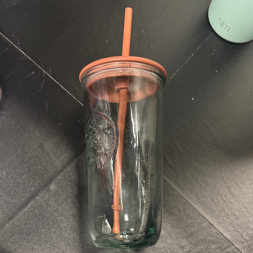 Starbucks Glass Tumbler with Coral Straw